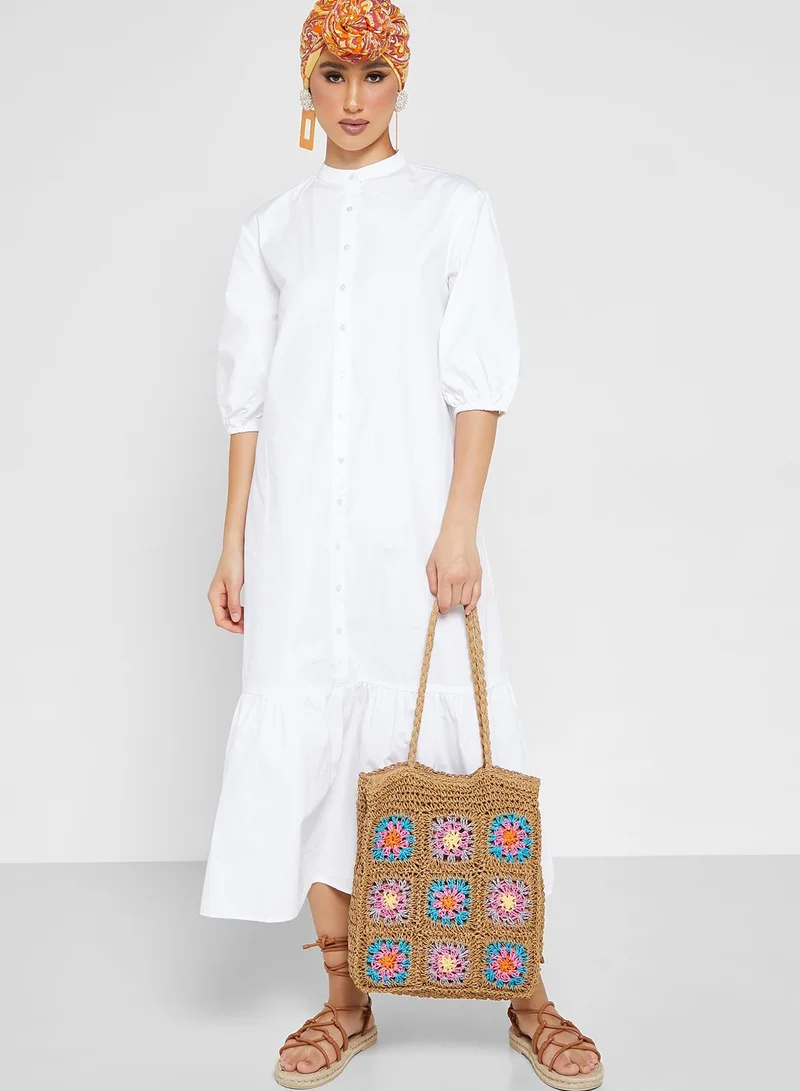 Khizana Peplum Hem Button Down Dress