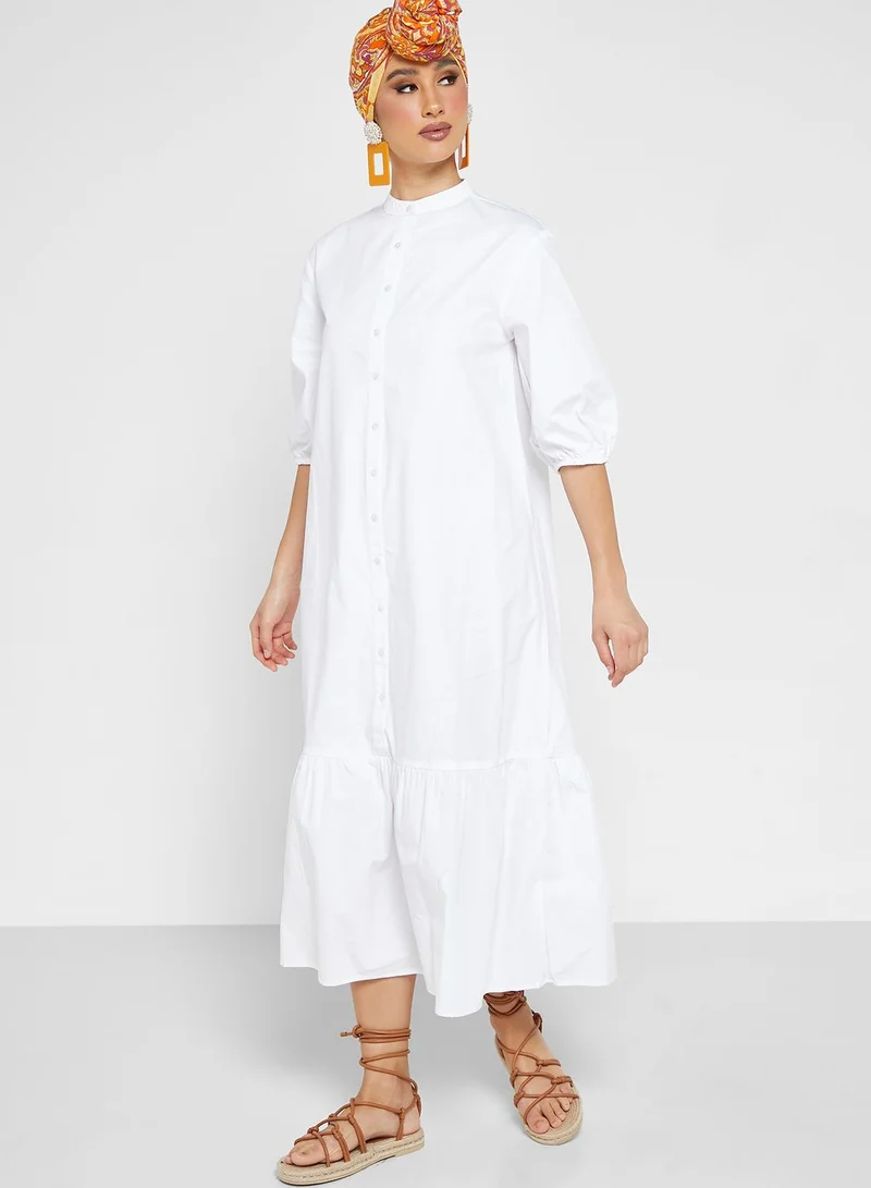 Khizana Peplum Hem Button Down Dress