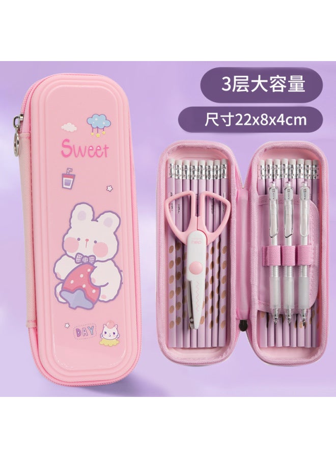 Children's Cartoon Stationery Box Large Capacity Waterproof Pencil Bag Multifunctional Primary School Students Double Layer Plastic Pencil Case - Image 1