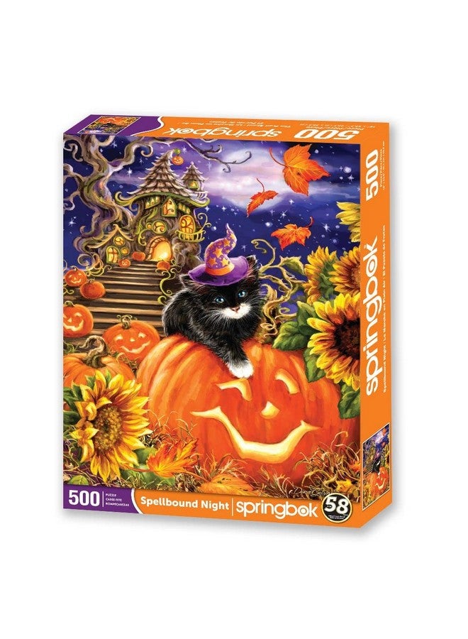 Springbok - Spellbound Night - 500 Piece Jigsaw Puzzle- Black Cat, Sunflowers And Pumpkins Usher In Halloween - Image 2