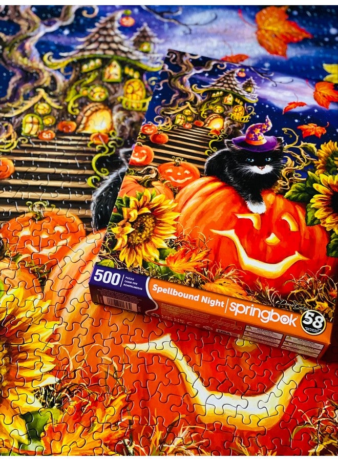 Springbok - Spellbound Night - 500 Piece Jigsaw Puzzle- Black Cat, Sunflowers And Pumpkins Usher In Halloween - Image 4