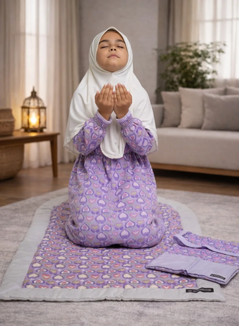 أرتيميا Lilac Printed Girls Prayer dress- Mat & Bag set