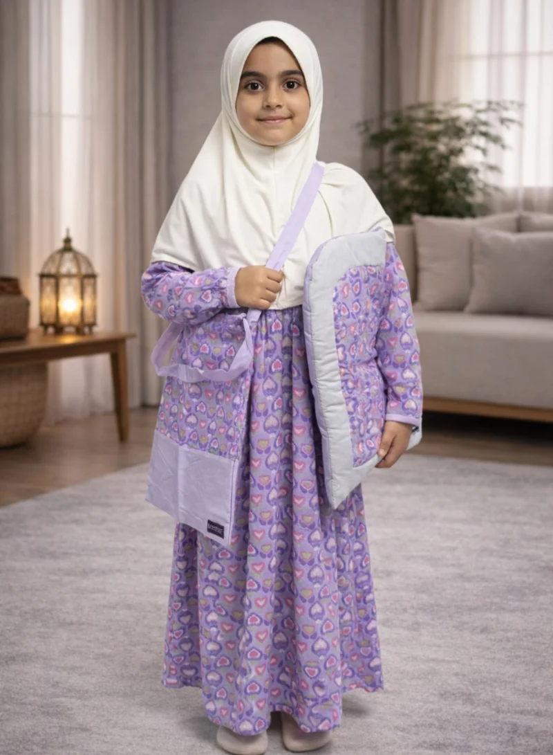 أرتيميا Lilac Printed Girls Prayer dress- Mat & Bag set