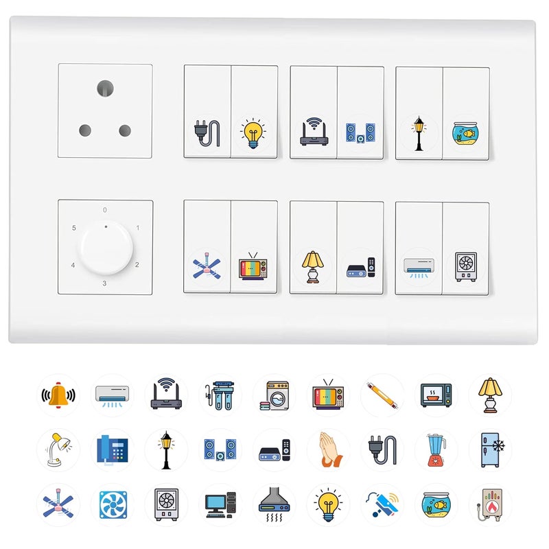 11 Strokes Switch Board Stickers for Home - 3 Sheets Self Adhesive, Electric Switch Board Covers, Vinyl Transparent Stickers for Switches, Light Fan Stickers, Wall Switch Board Stickers, 22.9 cms - Image 1