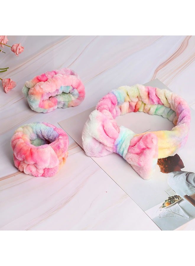 WSYUB Spa Headband and Wrist Bands, Makeup Headband and Wrist Towels for Washing Face, Fuzzy Bow Headbands, Soft Facial Head Bands, Shower Skincare Hair Sleepover Party Supplies - Image 5