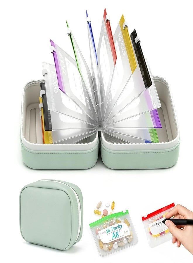 Waterproof Pill Pouch Set-14pcs Bags Inside,A8 Waterproof Pill Organizer Set,Travel Medicine Organizers,Leakproof Reusable Zippered Storage Case for Fish Oils, Vitamins - Image 1