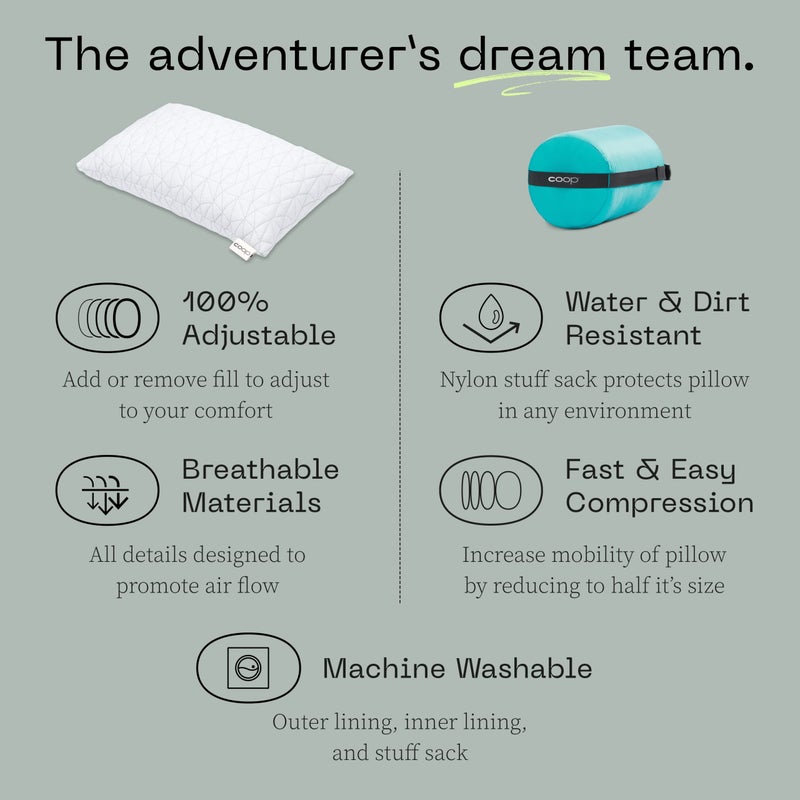 Coop Home Goods Coop Home Goods Original Travel & Camp Adjustable Pillow, Small Camping Pillow with Compressible Stuff Sack - Medium-Firm Memory Foam with Lulltra Washable Cover, CertiPUR-US Certified (19x13)  - Image 4