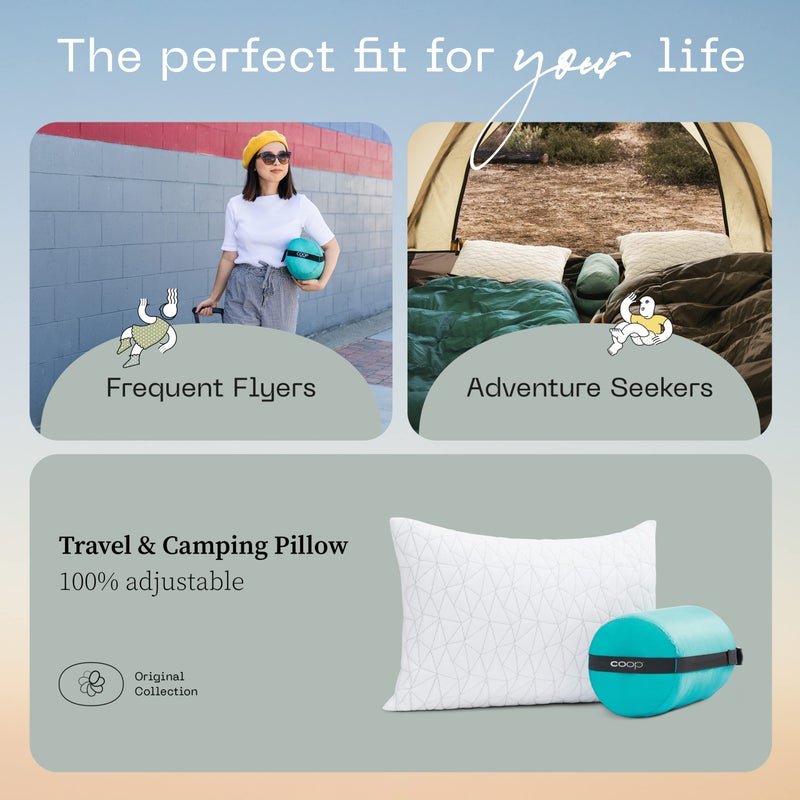 Coop Home Goods Coop Home Goods Original Travel & Camp Adjustable Pillow, Small Camping Pillow with Compressible Stuff Sack - Medium-Firm Memory Foam with Lulltra Washable Cover, CertiPUR-US Certified (19x13)  - Image 3