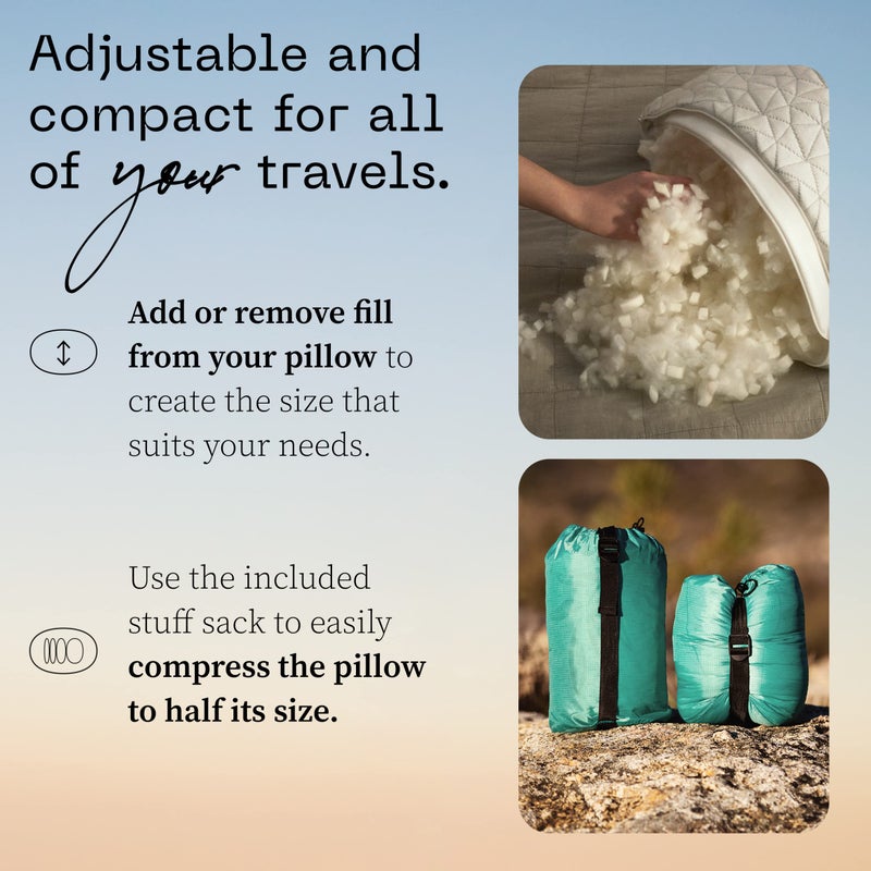 Coop Home Goods Coop Home Goods Original Travel & Camp Adjustable Pillow, Small Camping Pillow with Compressible Stuff Sack - Medium-Firm Memory Foam with Lulltra Washable Cover, CertiPUR-US Certified (19x13)  - Image 5