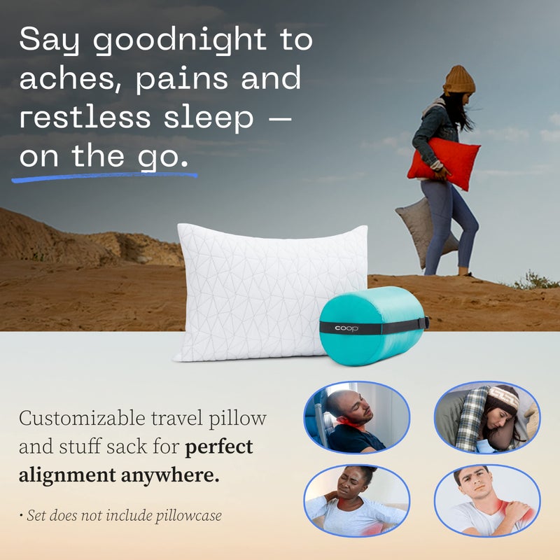 Coop Home Goods Coop Home Goods Original Travel & Camp Adjustable Pillow, Small Camping Pillow with Compressible Stuff Sack - Medium-Firm Memory Foam with Lulltra Washable Cover, CertiPUR-US Certified (19x13)  - Image 2