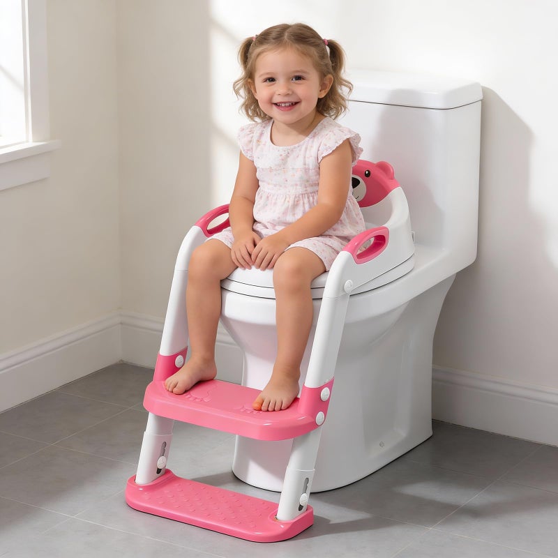 SKYROKU Potty Training Seat ï¼ŒSKYROKU Potty Training Toilet with Step Stool Ladder, for Kids Boys Girls Toddlers - Comfortable Safe Potty Seat with Anti-Slip Pads Ladder (8838+Pink) - Image 5