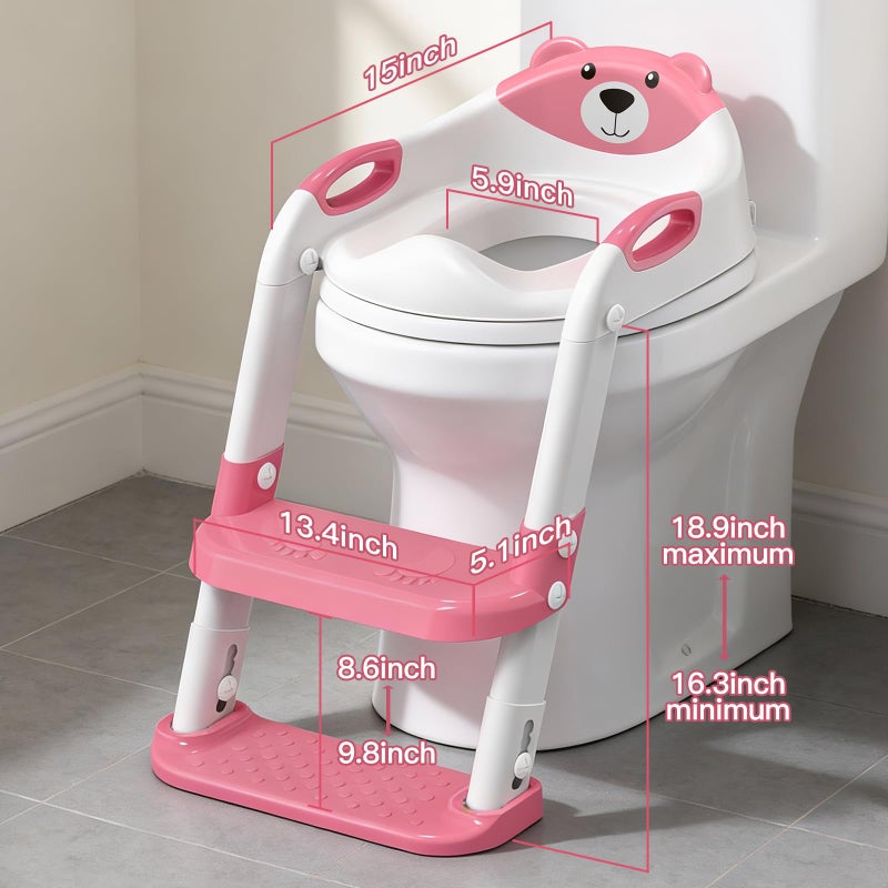 SKYROKU Potty Training Seat ï¼ŒSKYROKU Potty Training Toilet with Step Stool Ladder, for Kids Boys Girls Toddlers - Comfortable Safe Potty Seat with Anti-Slip Pads Ladder (8838+Pink) - Image 4