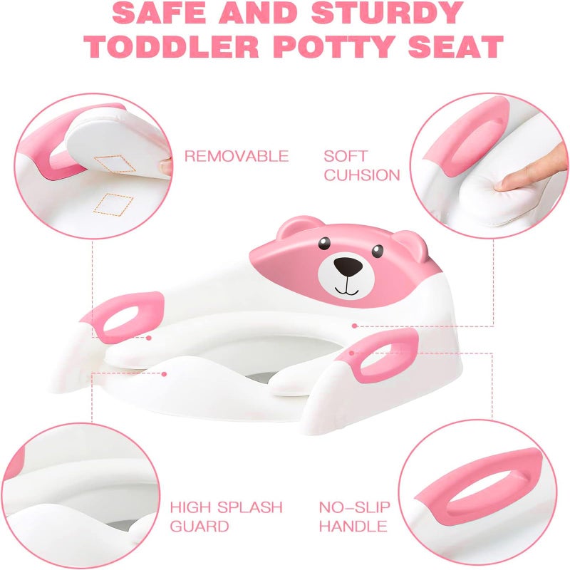 SKYROKU Potty Training Seat ï¼ŒSKYROKU Potty Training Toilet with Step Stool Ladder, for Kids Boys Girls Toddlers - Comfortable Safe Potty Seat with Anti-Slip Pads Ladder (8838+Pink) - Image 2