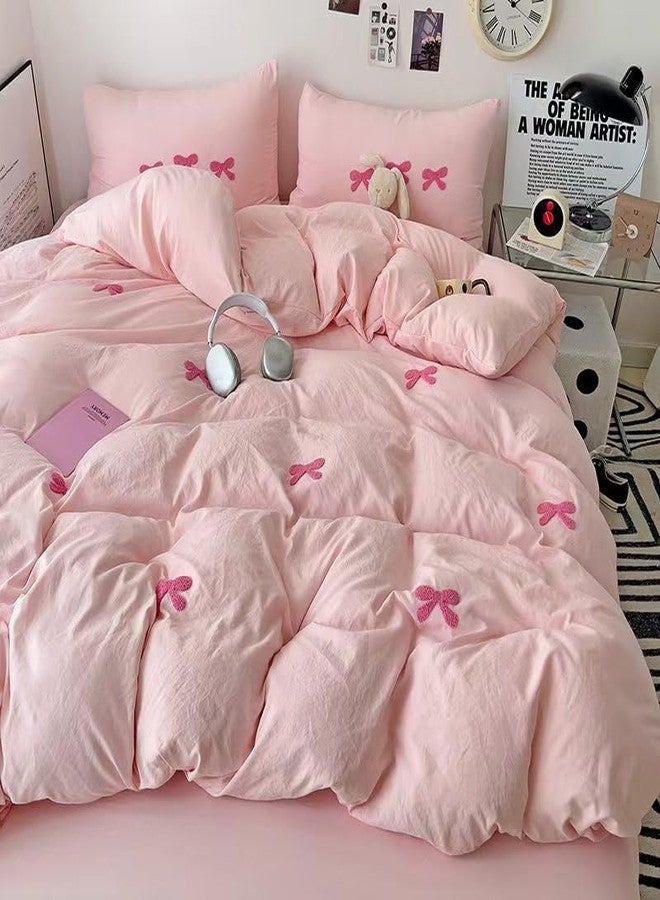 Tailor Shop Twin Comforter Set for Girls 5 Pieces Tufted Chenille Bowknot Embroidery Comforter Pink Bedding Twin Girls Comforter - Image 4