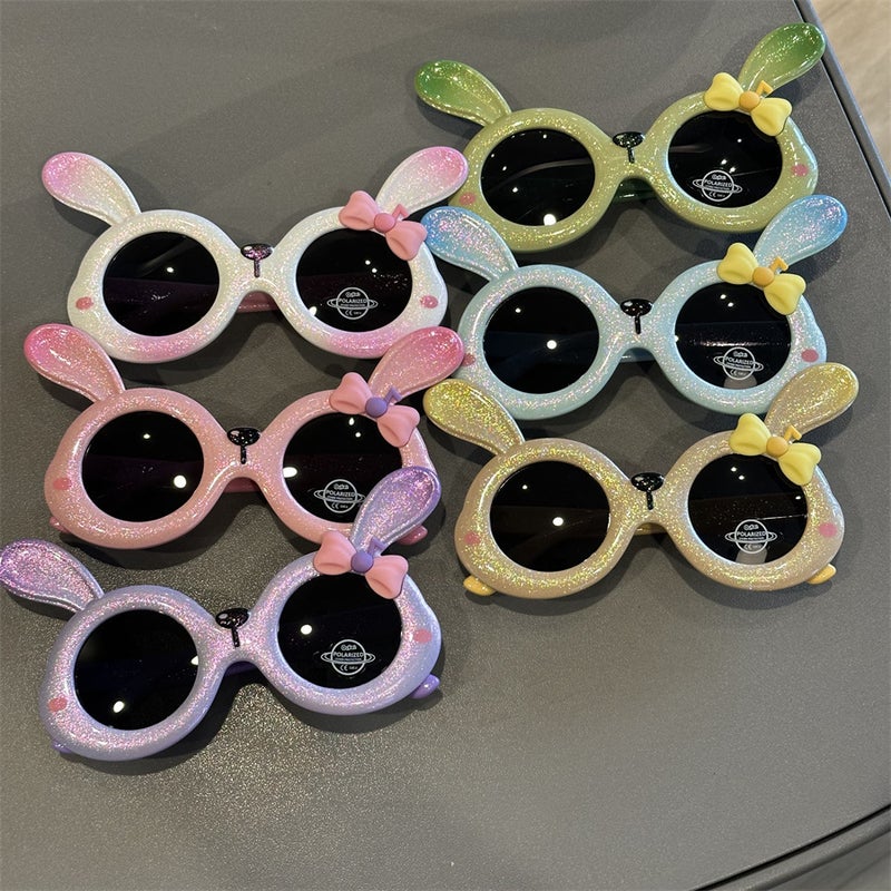 كرتون النظارات الشمسية المستقطبة مع تصميم Bowknot ، شكل أرنب النجوم المطلي بالذهب من السيليكون للأطفال - Image 5
