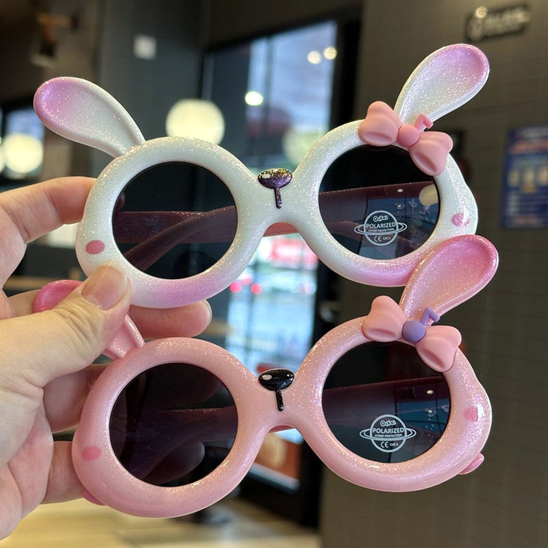 كرتون النظارات الشمسية المستقطبة مع تصميم Bowknot ، شكل أرنب النجوم المطلي بالذهب من السيليكون للأطفال - Image 3