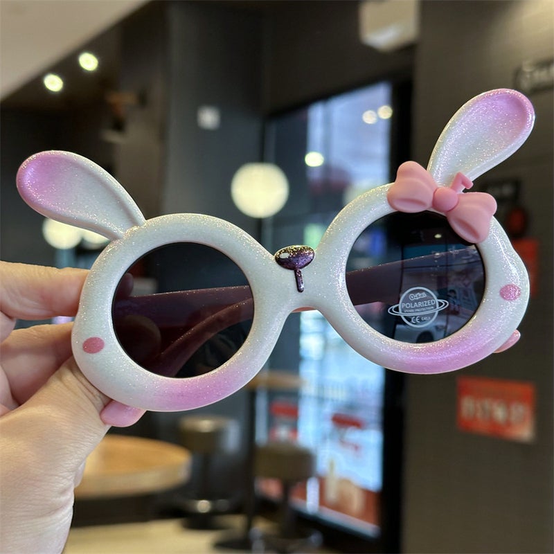 كرتون النظارات الشمسية المستقطبة مع تصميم Bowknot ، شكل أرنب النجوم المطلي بالذهب من السيليكون للأطفال - Image 1