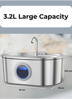 Horizon Stainless Steel Cat Water Fountain 3.2L, Quiet Pet Water Fountain for Cats with Water Gauge, Blue LED and 4 Replacement Cat Water Fountain Filter, Healthy Hydration Fresh Cat Fountain Water  - Image 4