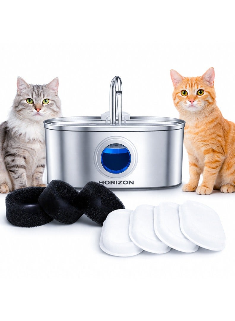Horizon Stainless Steel Cat Water Fountain 3.2L, Quiet Pet Water Fountain for Cats with Water Gauge, Blue LED and 4 Replacement Cat Water Fountain Filter, Healthy Hydration Fresh Cat Fountain Water - Image 1