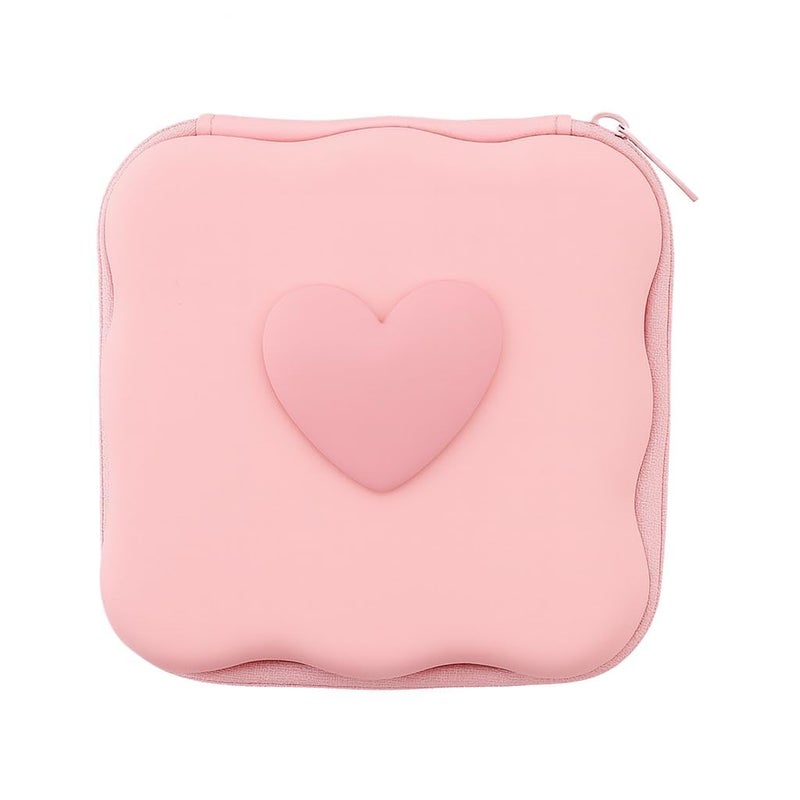 CERLINK Portable Mobile Phone Data Cable Storage Bag Multi-Function Charger Earphone Cord USB Travel Storage Pouch Pack of-1 (Pink Heart) - Image 1