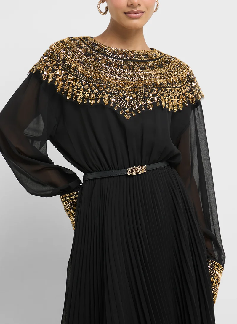 Khizana Pleated Dress With Embroidery