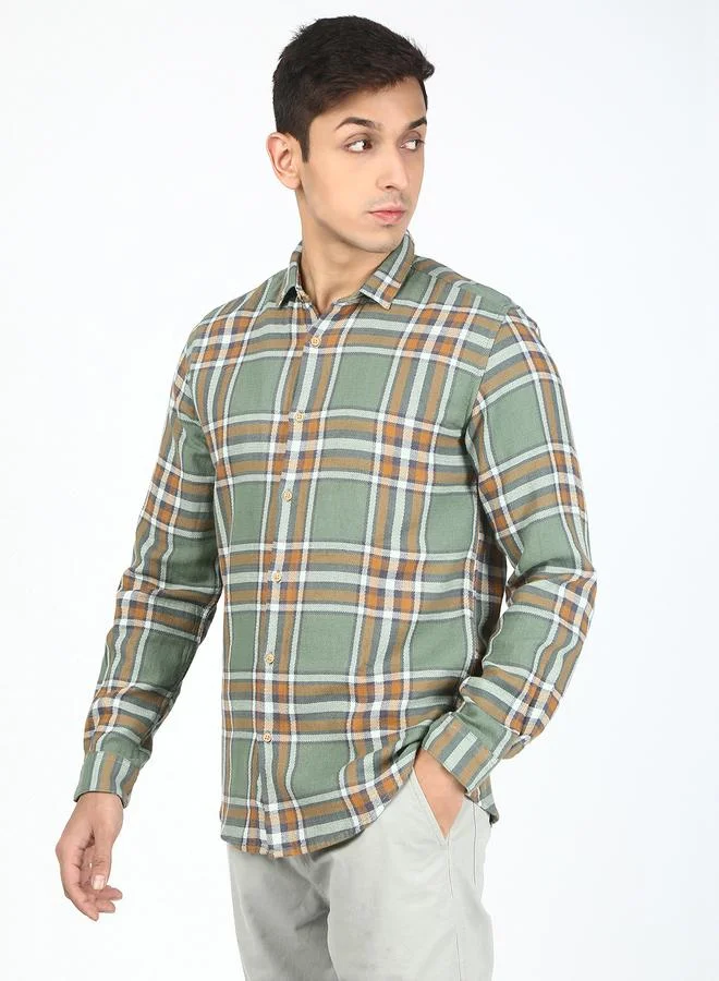 Styli Men Green Checked Casual Shirt By Bene Kleed