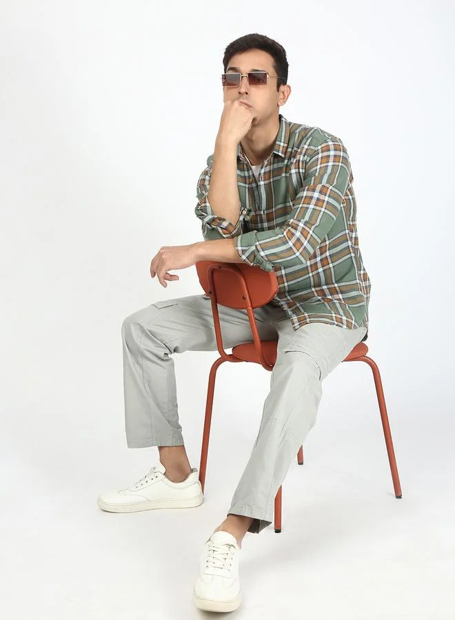 Styli Men Green Checked Casual Shirt By Bene Kleed