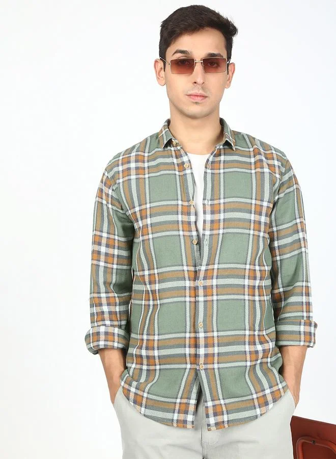 Styli Men Green Checked Casual Shirt By Bene Kleed