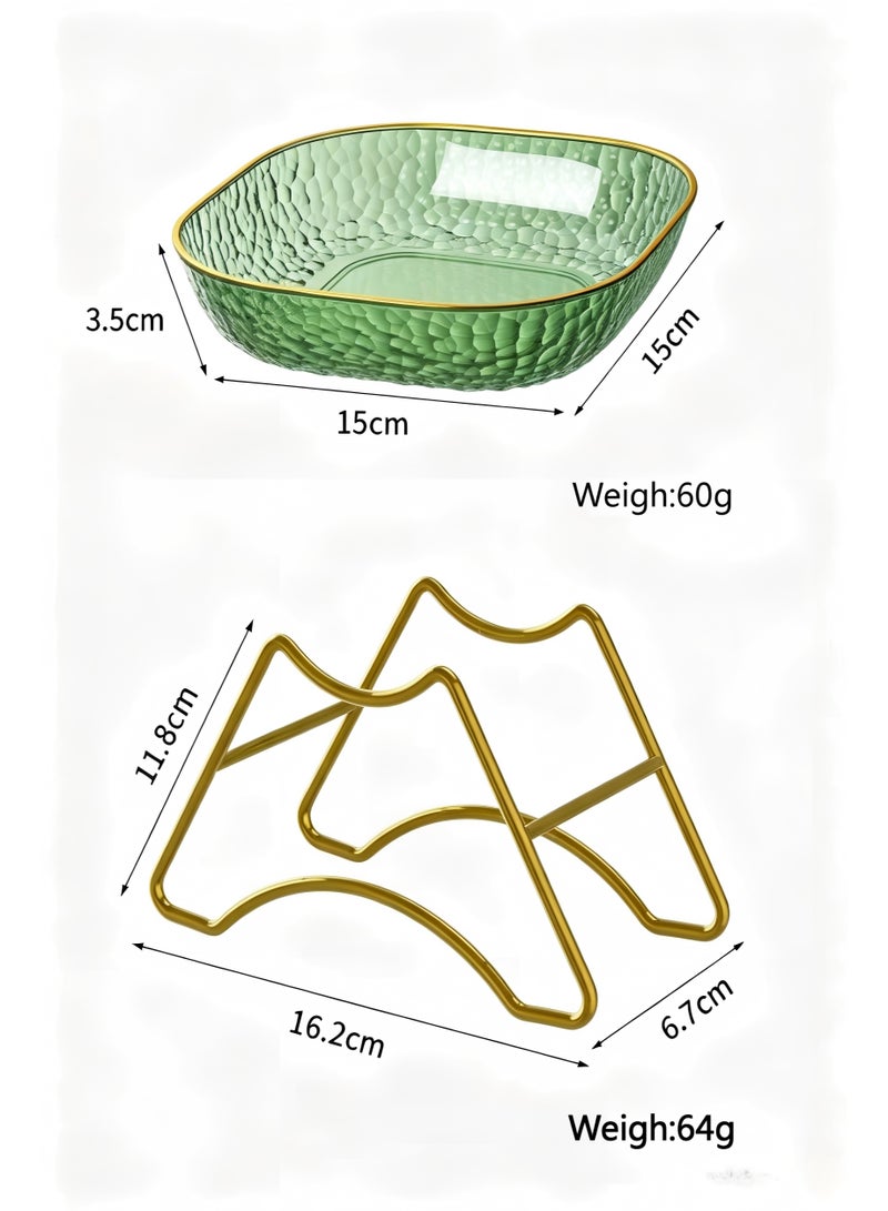 8 PCS Multipurpose Dishes Dessert Plates Luxury Green Food Plates with Gold Rack, Clear Plastic Bowls, Food-Grade Snack Bowls Reusable Plates, Multipurpose Tableware for Bone Disposal, Appetizers, Nuts, Fruits and Pits - Image 5