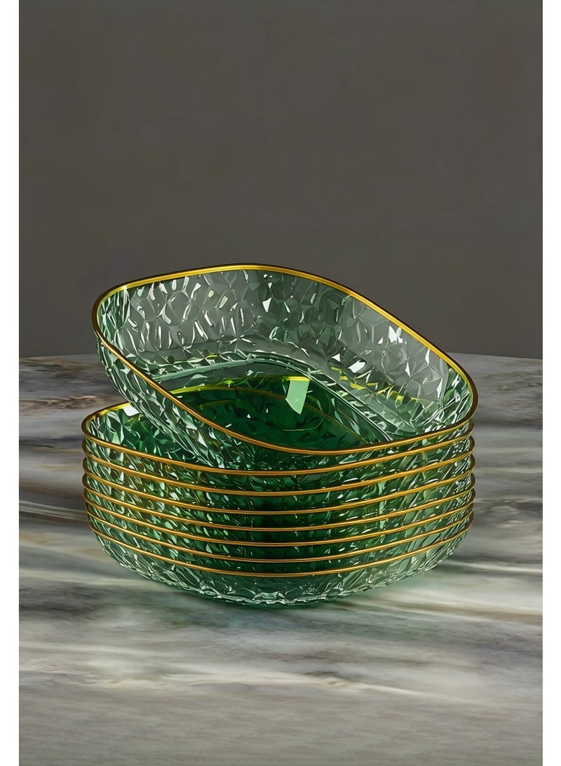 8 PCS Multipurpose Dishes Dessert Plates Luxury Green Food Plates with Gold Rack, Clear Plastic Bowls, Food-Grade Snack Bowls Reusable Plates, Multipurpose Tableware for Bone Disposal, Appetizers, Nuts, Fruits and Pits - Image 3