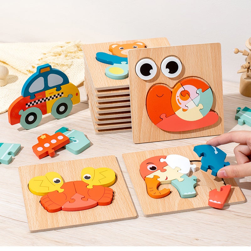 Wooden Early Education Cognitive Children'S Educational Toys Wooden Animal Traffic Shape Matching 3D Three-Dimensional Puzzle - Image 2
