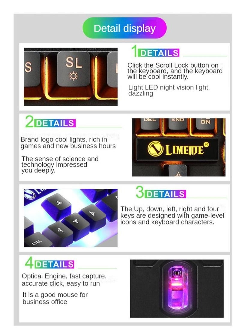 GTX-300 Colorful Backlight USB Wired Keyboard Gaming Keyboard and Mouse Set-English
