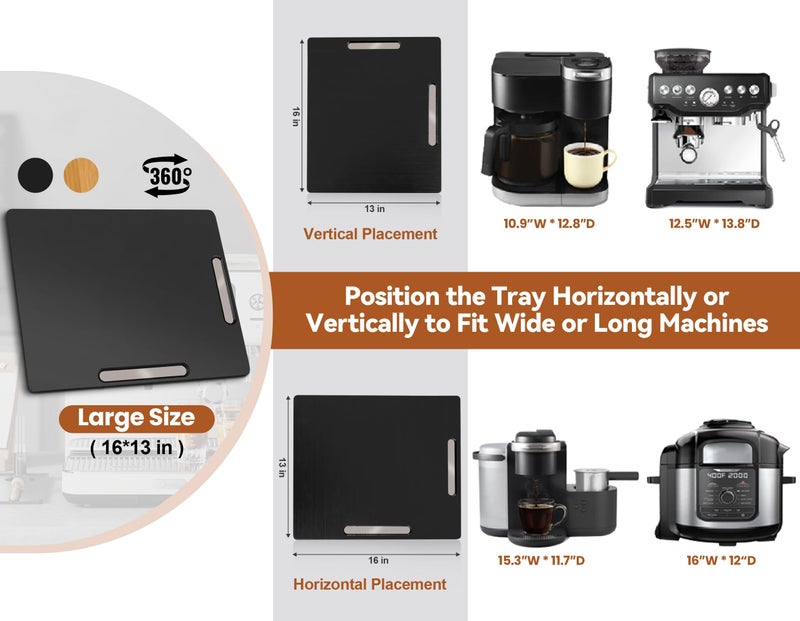 Joy&Grace Appliance Slider for Kitchen Appliances 360Â° Rolling Sliding Tray for Coffee Maker Countertop, Bamboo Coffee Pot Slider Rolling Tray with Universal Rollers (Black, Large 16"x13") - Image 3