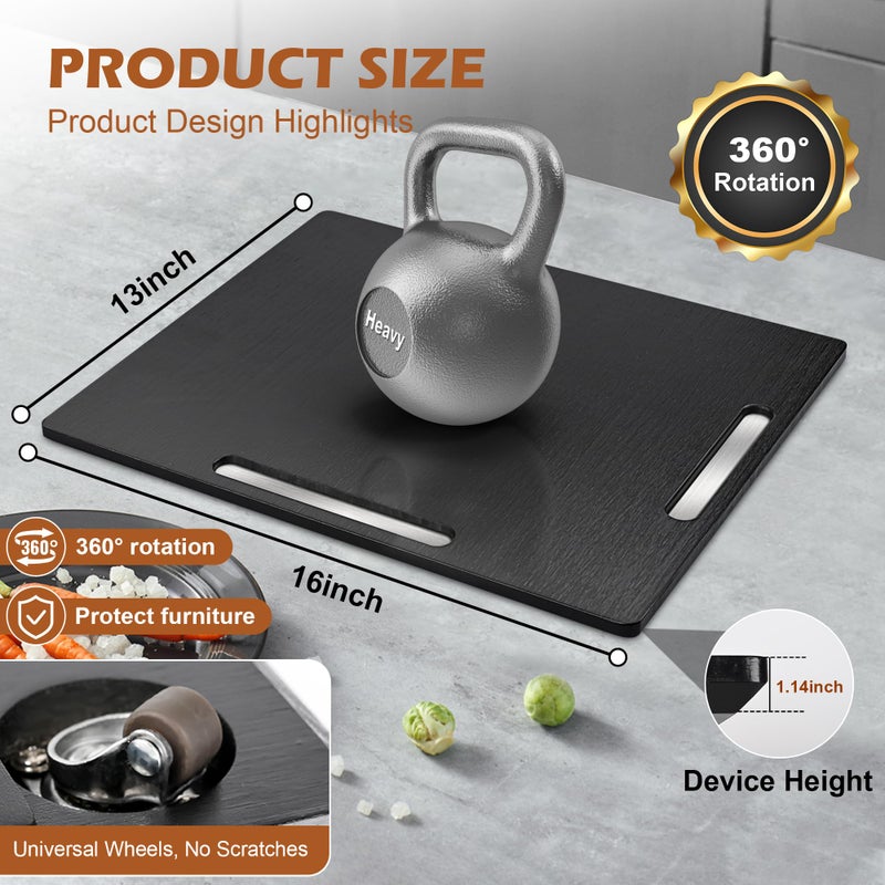 Joy&Grace Appliance Slider for Kitchen Appliances 360Â° Rolling Sliding Tray for Coffee Maker Countertop, Bamboo Coffee Pot Slider Rolling Tray with Universal Rollers (Black, Large 16"x13") - Image 2