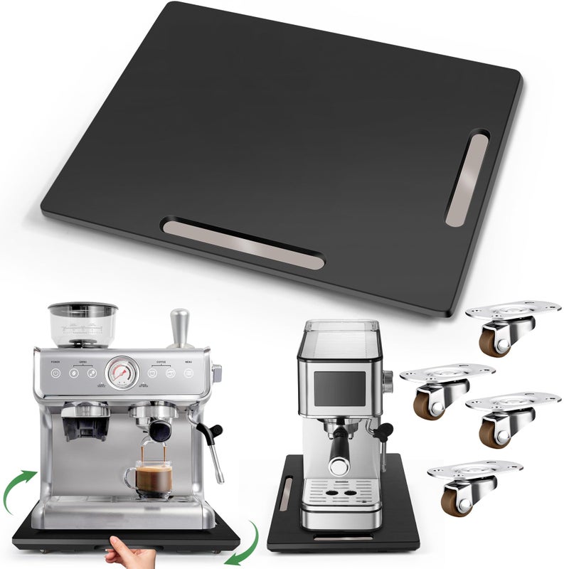 Joy&Grace Appliance Slider for Kitchen Appliances 360Â° Rolling Sliding Tray for Coffee Maker Countertop, Bamboo Coffee Pot Slider Rolling Tray with Universal Rollers (Black, Large 16"x13") - Image 1