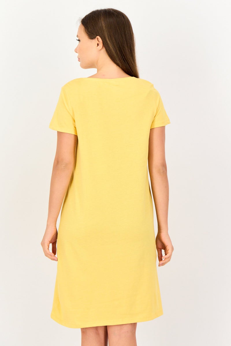 Zivame x Rosaline Women Graphic Print Short Sleeves Sleeping Dress, Yellow - Image 4