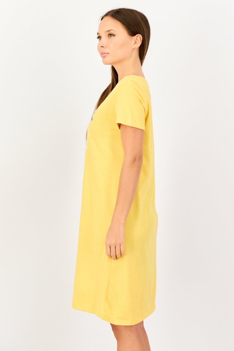Zivame x Rosaline Women Graphic Print Short Sleeves Sleeping Dress, Yellow - Image 2