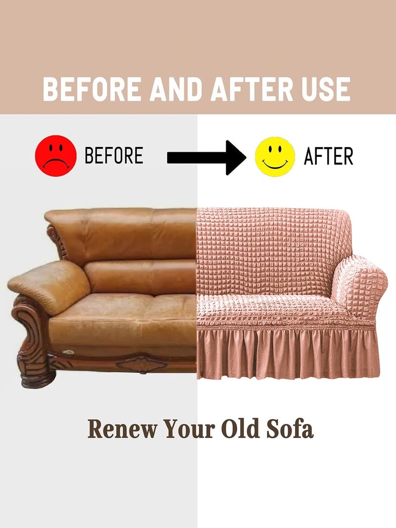 VORHANG Stretch Sofa Slipcover Easy Fitted Sofa Couch Cover with Skirt Pink 3 Seater Pack of 1 - Image 4