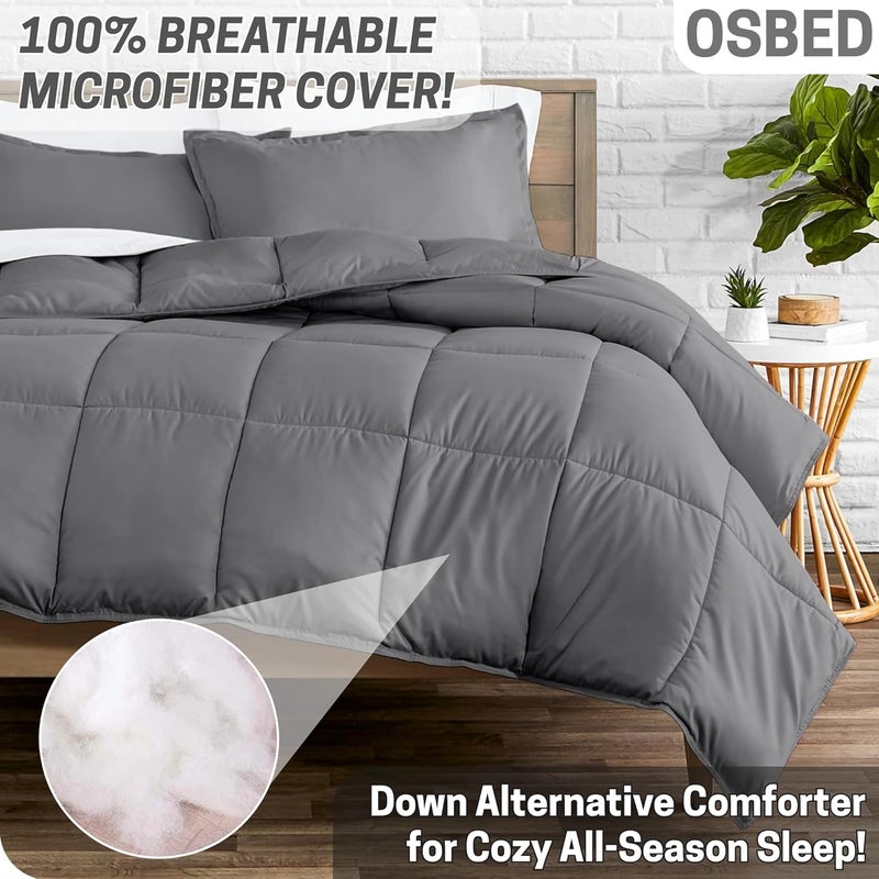 Bed Comforter with Lightweight & Soft Down Alternative | Reversible Cooling Comforter for bedding Duvet Inserts for All Seasons with Washable Microfiber Quilt (Grey, 240 x 260cm) - Image 4