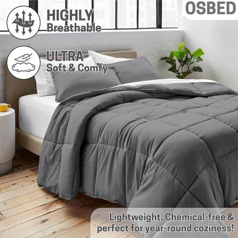 Bed Comforter with Lightweight & Soft Down Alternative | Reversible Cooling Comforter for bedding Duvet Inserts for All Seasons with Washable Microfiber Quilt (Grey, 240 x 260cm) - Image 3