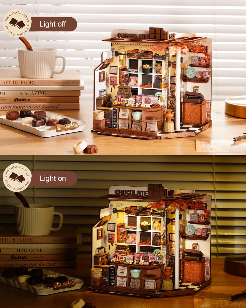 Rolife DIY Miniature House Kit Henry's Chocolate Shop 1:18 Scale Dollhouse Diorama, Tiny House Building Kit Crafts for Adults Home Decor Gift for Adults Him Her - Image 4