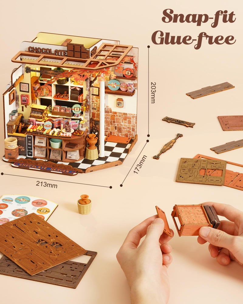 Rolife DIY Miniature House Kit Henry's Chocolate Shop 1:18 Scale Dollhouse Diorama, Tiny House Building Kit Crafts for Adults Home Decor Gift for Adults Him Her - Image 5