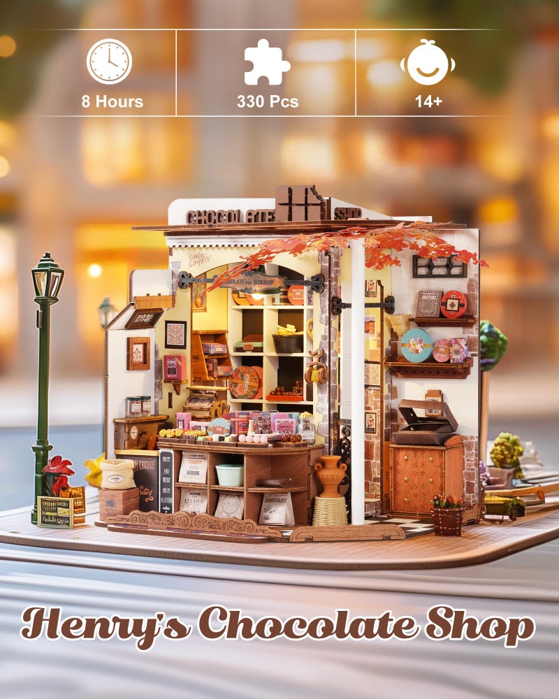 Rolife DIY Miniature House Kit Henry's Chocolate Shop 1:18 Scale Dollhouse Diorama, Tiny House Building Kit Crafts for Adults Home Decor Gift for Adults Him Her - Image 2