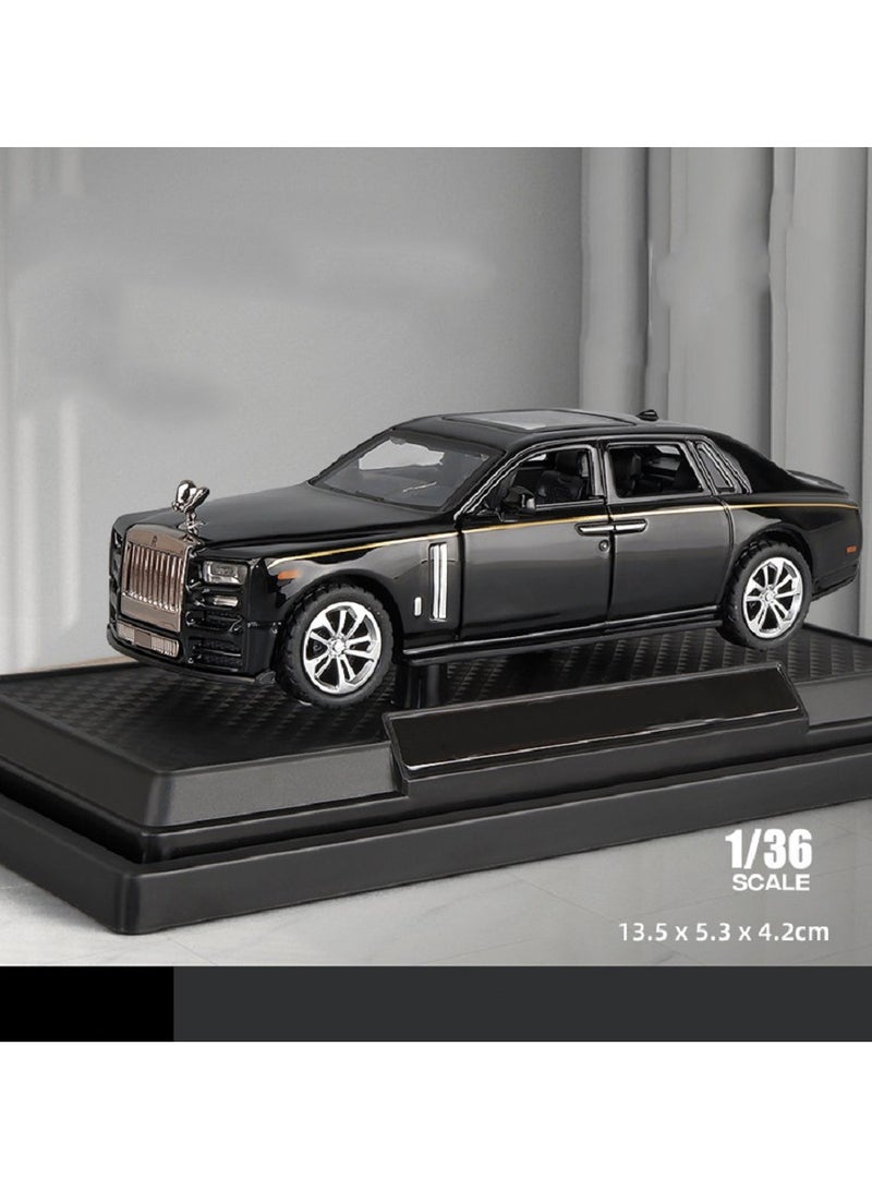 1:36 Rolls-Royce Phantom Alloy Luxury Car Model , Force Control With Light & Sound Pull-Back Toy Car , Opening Doors , Model Car for Kids Boy Girl Gift , Collectible Display , Black 13.5 cm*5.3 cm*4.2 cm