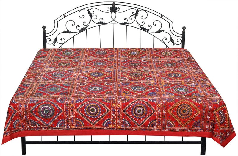EXOTIC INDIA Exotic India Bedcover from Jaipur with Embroidered Motifs and Mirrors Pure Cotton  - Image 1