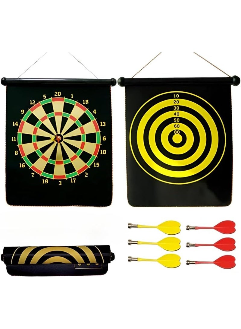 15" Double-Sided Magnetic Dart Board Set for Kids – Foldable Safe Dart Game with 4 Darts, Indoor Outdoor Family Toy, Boys & Girls Gift