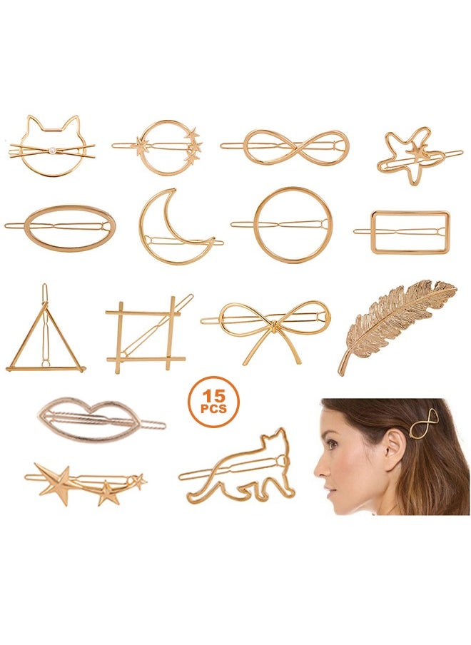 15Pcs Gold Minimalism Hair Clips, Dainty Feather Hollow Geometric Clasps, Moon Triangle Circle Bow Infinity Hairpin, Star Cat Hair Barrettes for Girl Women with Thick Hair Styling - pzsku/Z9F05482D1EB019408223Z/45/_/1733124574/e2a9ed55-8998-40f2-bff3-61cbcb71eed6