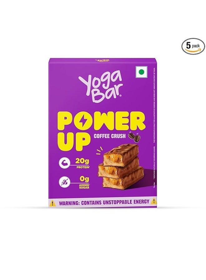Yogabar Power Up 20g Protein Bar (5 Bars, Coffee Rush, No Added Sugar) | Least Net Carbs | Zero Added Sugar Protein Bars | High Protein Blend - Whey Protein Concentrate, Isolate, Peanuts & Soy | Healthy Protein Snacks - Image 1