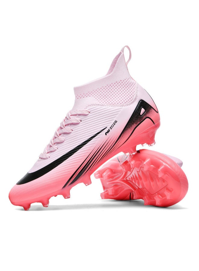 High-Top Children's Velcro Football Shoes for Boys Girls, TF Crushed Nails Training Competition Sneaker for Primary and Secondary School Students, Pink