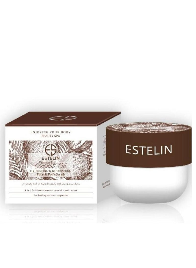 ESTELIN Coconut oil Vitamin E hydrating nourishing face & body scrub 250 g